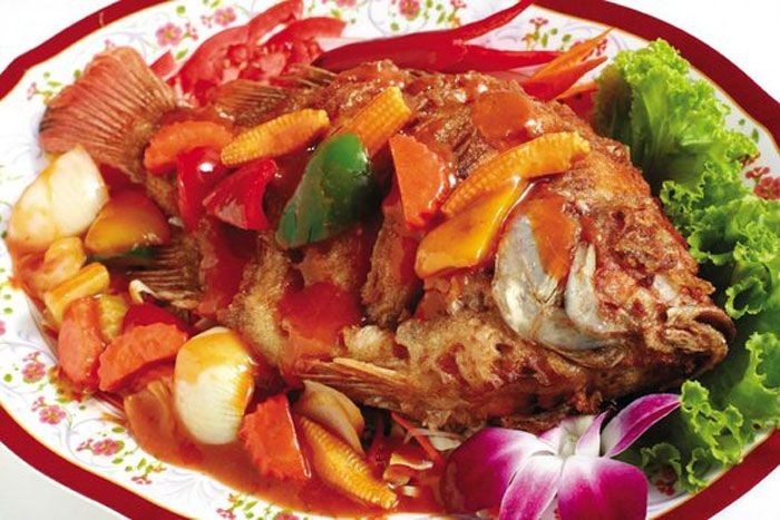 ปลาทับทิมราดเปรี้ยวหวาน (สากล) อาหารภาคกลาง