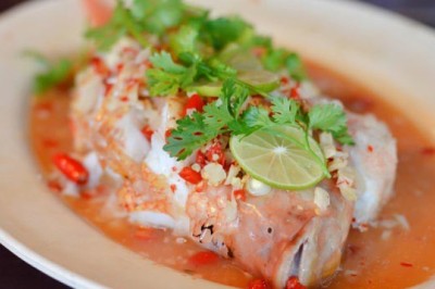 ปลาทับทิมนึ่งมะนาว อาหารจานเดียว