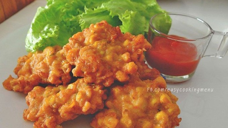 ทอดมันข้าวโพดกุ้งสับ อาหารจานเดียว