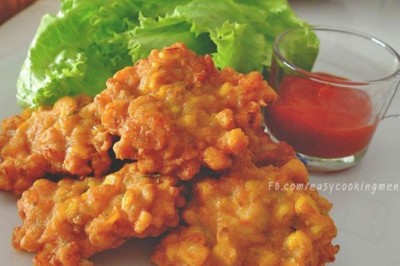 ทอดมันข้าวโพดกุ้งสับ อาหารจานเดียว