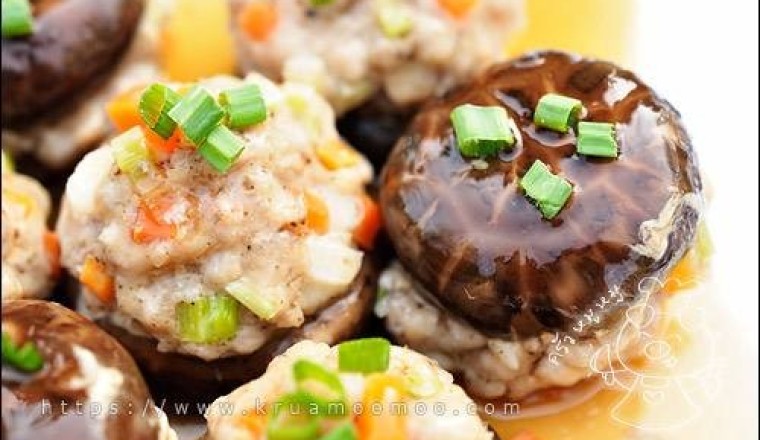 เห็ดหอมยัดไส้เต้าหู้น้ำแดง อาหารเจ