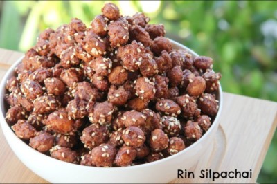 ถั่วกรอบแก้วโรยงา หอมกลิ่นโอวัลติน ขนมไทย