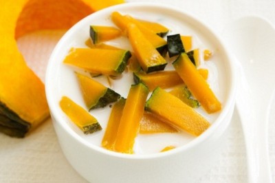 แกงบวดฟักทองนมอัลมอนด์ ขนมไทย