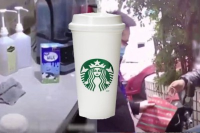 ชายจีน ทำเป็นรับหิ้ว Starbucks แต่แอบเอากาแฟ ที่ชงเองในบ้านไปส่งแทน