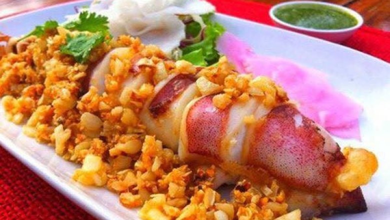 ปลาหมึกยัดไส้ทอดพริกไทยกระเทียม อาหารเพื่อสุขภาพ