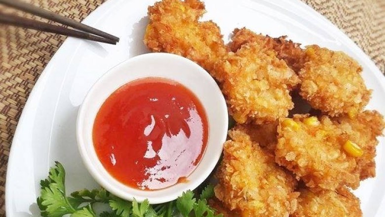 ทอดมันข้าวโพด กุ้งสับ อาหารจานเดียว