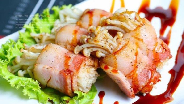 เบคอนพันเห็ดเข็มทอง อาหารจานเดียว