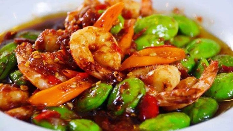 ผัดสะตอกุ้งสด อาหารจานเดียว