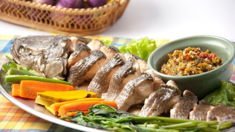 ปลาช่อนนึ่งแจ่ว อาหารจานเดียว