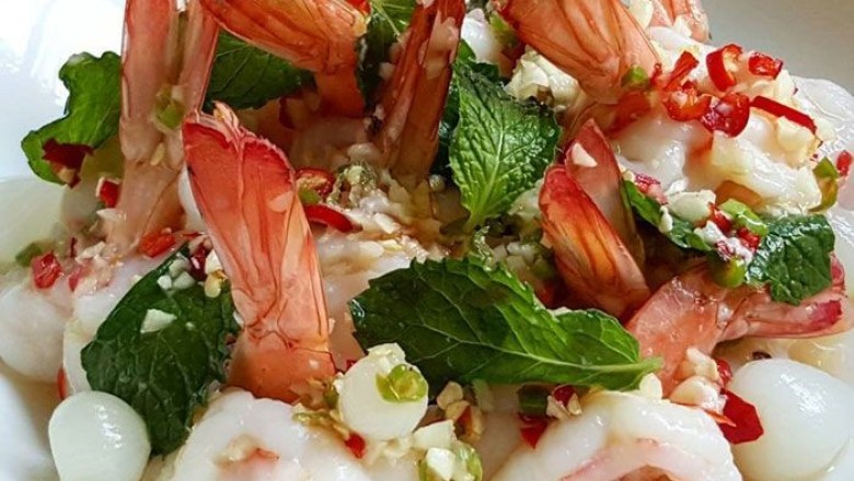 กุ้งนึ่งมะนาว อาหารจานเดียว