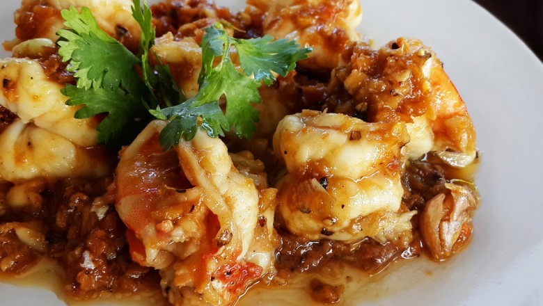 กุ้งทอดกระเทียมพริกไทย อาหารจานเดียว