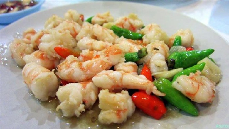 กุ้งผัดพริกขี้หนูสวน อาหารจานเดียว
