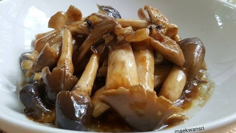 เห็ดโคนผัดน้ำมันหอย อาหารจานเดียว