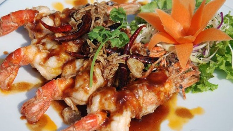 กุ้งราดซอสมะขาม อาหารจานเดียว