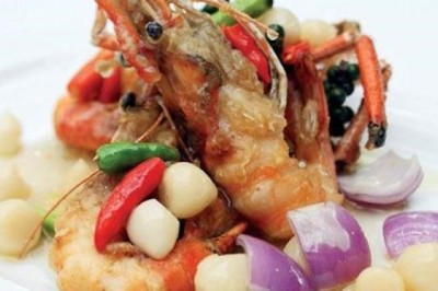 กุ้งกระเทียมผัดพริกขี้หนู อาหารเพื่อสุขภาพ